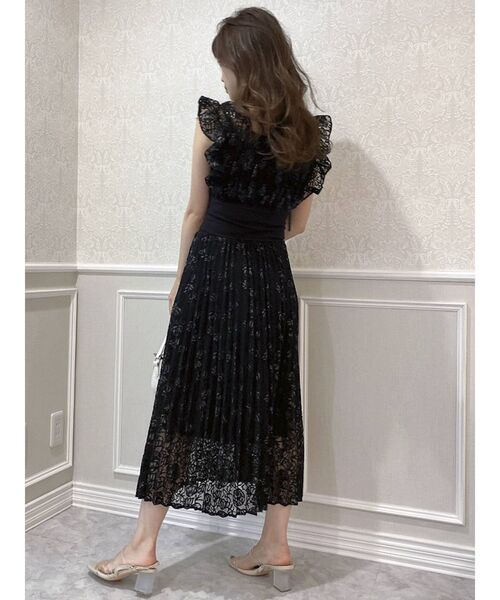 dazzlin（ダズリン）の「フリルリブマークプリーツワンピース（ワンピース・レディース・ブラック/オフホワイト・FREE）」の9枚目の写真