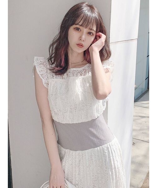 dazzlin（ダズリン）の「フリルリブマークプリーツワンピース（ワンピース・レディース・ブラック/オフホワイト・FREE）」の16枚目の写真