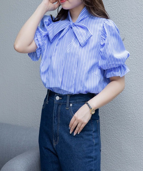 PHILLY（フィリー）の「リボン半袖ブラウス（シャツ/ブラウス・レディース・ホワイト/ブラック/その他1/その他2/ホワイト系その他/ブルー・FREE）」の22枚目の写真