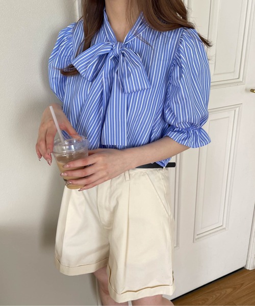 PHILLY（フィリー）の「リボン半袖ブラウス（シャツ/ブラウス・レディース・ホワイト/ブラック/その他1/その他2/ホワイト系その他/ブルー・FREE）」の17枚目の写真