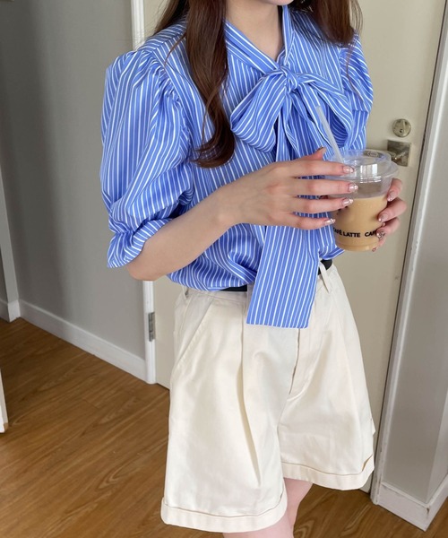 PHILLY（フィリー）の「リボン半袖ブラウス（シャツ/ブラウス・レディース・ホワイト/ブラック/その他1/その他2/ホワイト系その他/ブルー・FREE）」の18枚目の写真