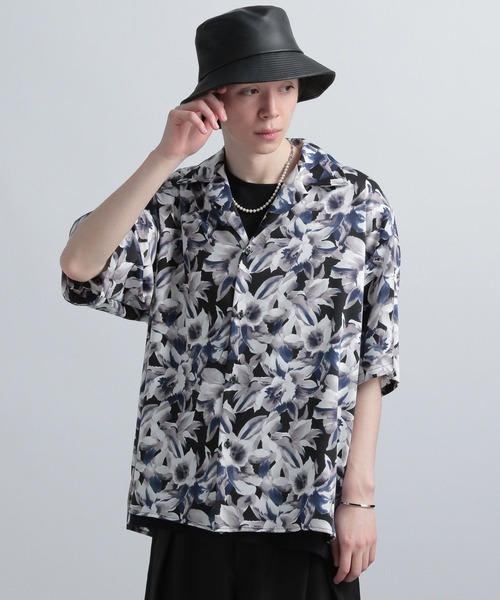 HARE（ハレ）の「ボカシハナガラカイキンシャツ(HARE)（シャツ/ブラウス・メンズ・ブラック/オフホワイト/オレンジ・SMALL/MEDIUM）」の8枚目の写真