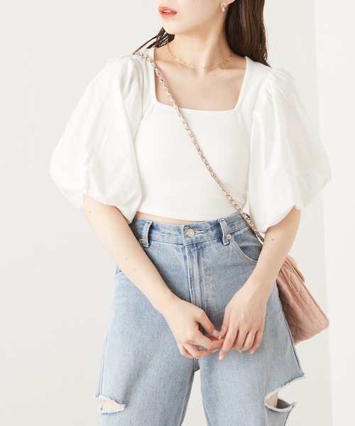 Chico（チコ）の「パフスリーブショート丈スクエアT（Tシャツ/カットソー・レディース・ホワイト/ピンク/ブラック/グリーン・FREE）」の19枚目の写真