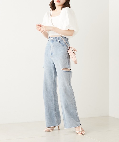 Chico（チコ）の「パフスリーブショート丈スクエアT（Tシャツ/カットソー・レディース・ホワイト/ピンク/ブラック/グリーン・FREE）」の12枚目の写真