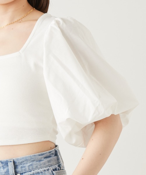 Chico（チコ）の「パフスリーブショート丈スクエアT（Tシャツ/カットソー・レディース・ホワイト/ピンク/ブラック/グリーン・FREE）」の15枚目の写真