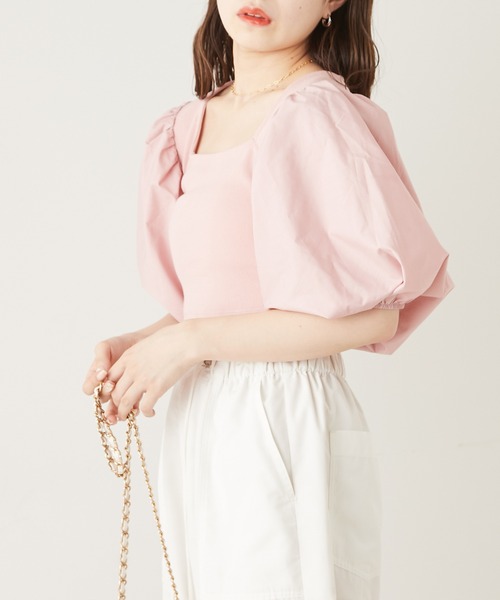 Chico（チコ）の「パフスリーブショート丈スクエアT（Tシャツ/カットソー・レディース・ホワイト/ピンク/ブラック/グリーン・FREE）」の16枚目の写真