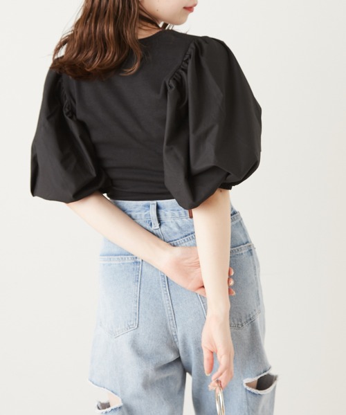 Chico（チコ）の「パフスリーブショート丈スクエアT（Tシャツ/カットソー・レディース・ホワイト/ピンク/ブラック/グリーン・FREE）」の10枚目の写真