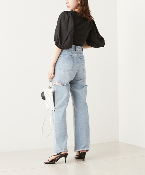 Chico（チコ）の「パフスリーブショート丈スクエアT（Tシャツ/カットソー・レディース・ホワイト/ピンク/ブラック/グリーン・FREE）」の7枚目の写真