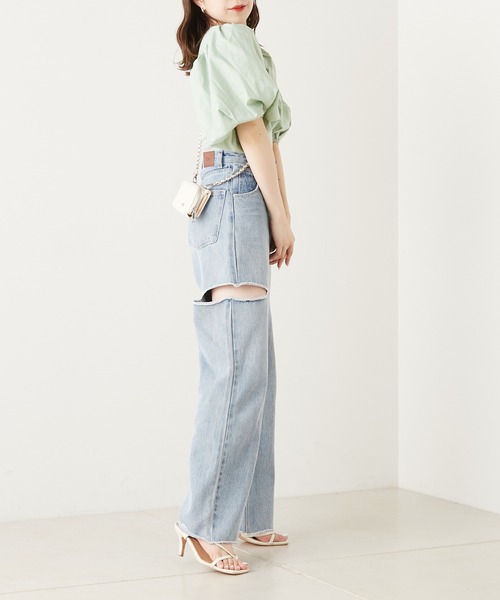 Chico（チコ）の「パフスリーブショート丈スクエアT（Tシャツ/カットソー・レディース・ホワイト/ピンク/ブラック/グリーン・FREE）」の11枚目の写真