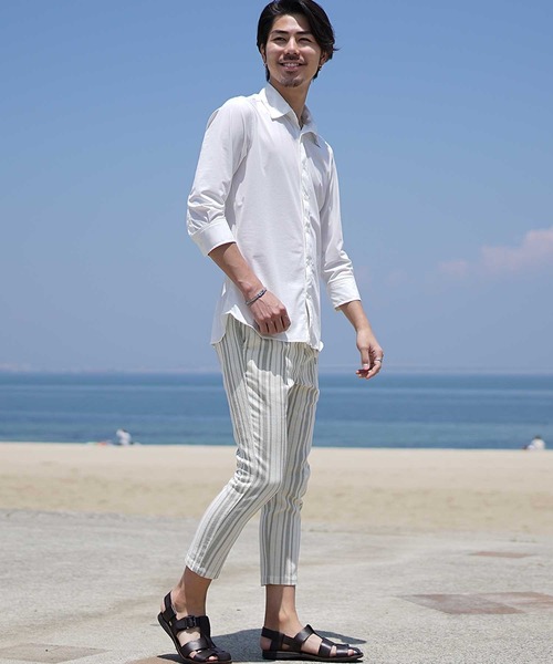 JOKER（ジョーカー）の「【SOMEDIFF】パナマストライプアンクルクロップドパンツ メンズ 春服（その他パンツ・メンズ・ベージュ/ネイビー・M/L/XL）」の7枚目の写真