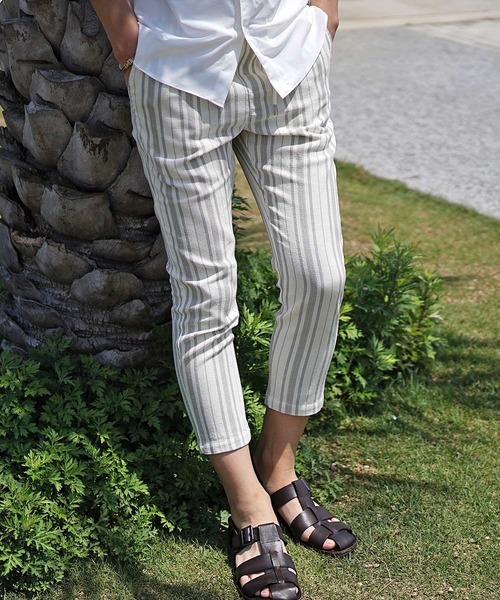 JOKER（ジョーカー）の「【SOMEDIFF】パナマストライプアンクルクロップドパンツ メンズ 春服（その他パンツ・メンズ・ベージュ/ネイビー・M/L/XL）」の4枚目の写真
