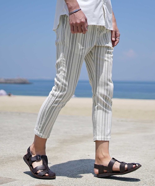 JOKER（ジョーカー）の「【SOMEDIFF】パナマストライプアンクルクロップドパンツ メンズ 春服（その他パンツ・メンズ・ベージュ/ネイビー・M/L/XL）」の3枚目の写真