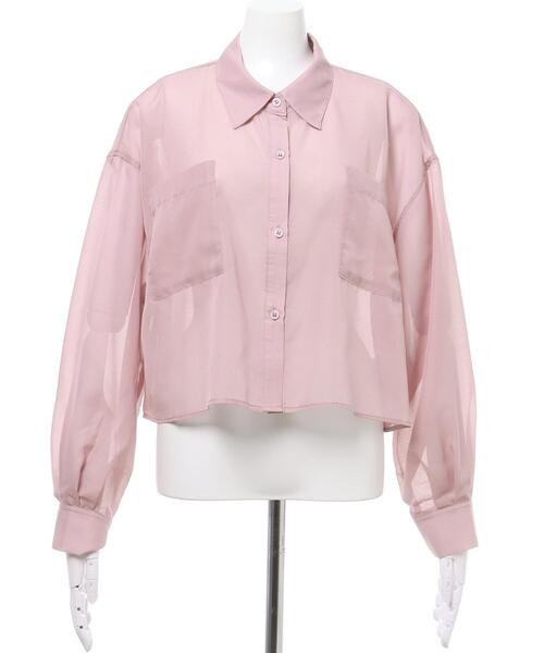 INGNI（イング）の「ショートシアー／シャツ（シャツ/ブラウス・レディース・ピンク/ライトグリーン/アイボリー・M）」の4枚目の写真