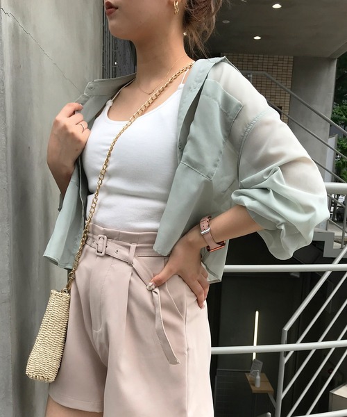 INGNI（イング）の「ショートシアー／シャツ（シャツ/ブラウス・レディース・ピンク/ライトグリーン/アイボリー・M）」の3枚目の写真