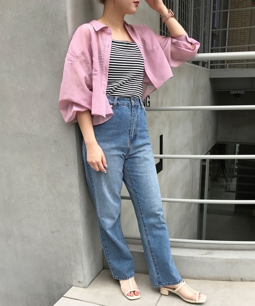 INGNI（イング）の「ショートシアー／シャツ（シャツ/ブラウス・レディース・ピンク/ライトグリーン/アイボリー・M）」の9枚目の写真