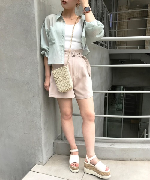 INGNI（イング）の「ショートシアー／シャツ（シャツ/ブラウス・レディース・ピンク/ライトグリーン/アイボリー・M）」の10枚目の写真