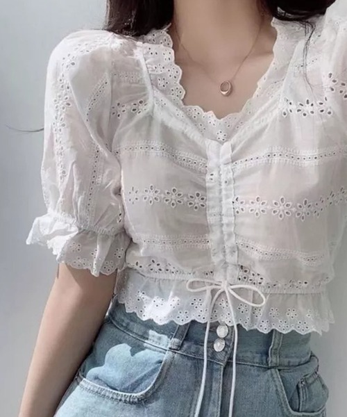 Auntie Rosa(アンティローザ)の「リブフリルレーストップス(Tシャツ/カットソー・レディース・ホワイト・FREE)」の3枚目の写真