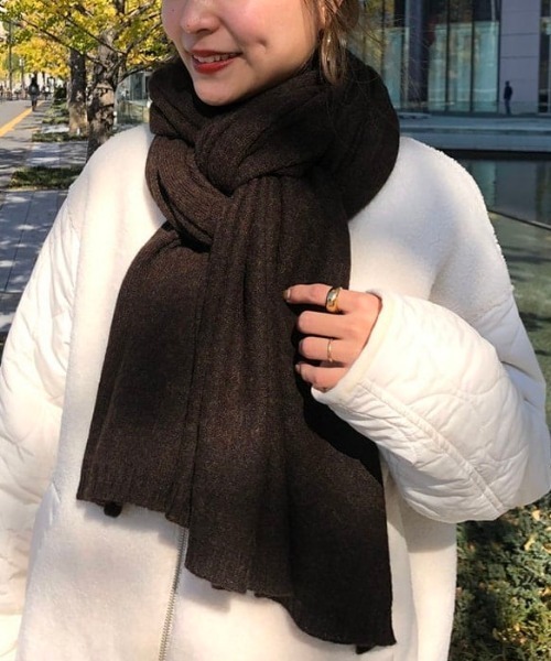Ray BEAMS(レイビームス)の「Ray BEAMS / アルパカ ニット ストール(ストール/ショール・レディース・ブラウン/オフホワイト・ONE SIZE)」の2枚目の写真