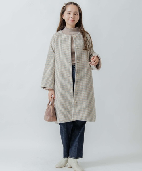 flower（フラワー）の「マイルドチェックコート（ステンカラーコート・レディース・ブラウン/ベージュ・FREE）」の20枚目の写真