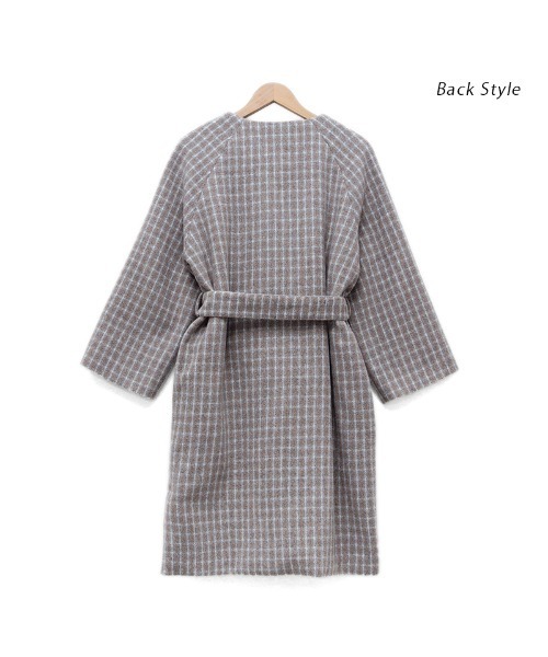 flower（フラワー）の「マイルドチェックコート（ステンカラーコート・レディース・ブラウン/ベージュ・FREE）」の4枚目の写真