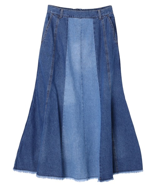 earth music&ecology(アースミュージックアンドエコロジー)の「パネルカラーデニムマーメイドスカート(スカート・レディース・ブラック/インディゴブルー・S/M)」の6枚目の写真