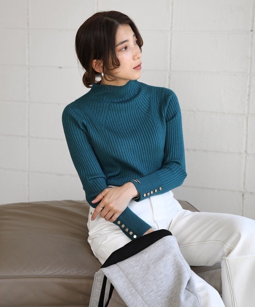 Bou Jeloud(ブージュルード)の「ヒートハイネック袖釦トップス(ニット/セーター・レディース・ブラック/マスタード/モカ/ブルーグリーン/A/オフホワイト/ブルー/レッド/ピンクベージュ・FREE)」の22枚目の写真