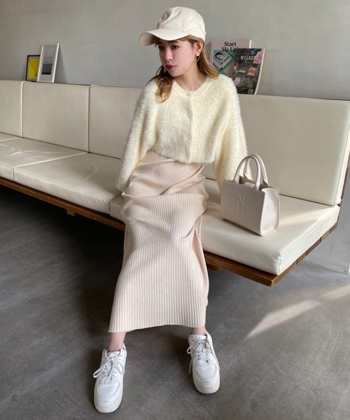 one after another NICE CLAUP（ワンアフターアナザーナイスクラップ）の「ふわふわのニットがあざと可愛い。ニットセットワンピース（ワンピース・レディース・アイボリー/モカ/ピンク・FREE）」の5枚目の写真