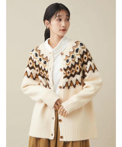 CRAFT STANDARD BOUTIQUE（クラフトスタンダードブティック）の「求心ジャガードニットカーディガン　＊◆（カーディガン/ボレロ・レディース・ブラック/アイボリー/グレー・FREE）」の4枚目の写真