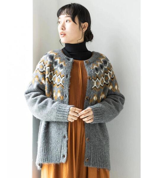 CRAFT STANDARD BOUTIQUE（クラフトスタンダードブティック）の「求心ジャガードニットカーディガン　＊◆（カーディガン/ボレロ・レディース・ブラック/アイボリー/グレー・FREE）」の5枚目の写真