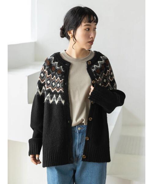 CRAFT STANDARD BOUTIQUE（クラフトスタンダードブティック）の「求心ジャガードニットカーディガン　＊◆（カーディガン/ボレロ・レディース・ブラック/アイボリー/グレー・FREE）」の6枚目の写真