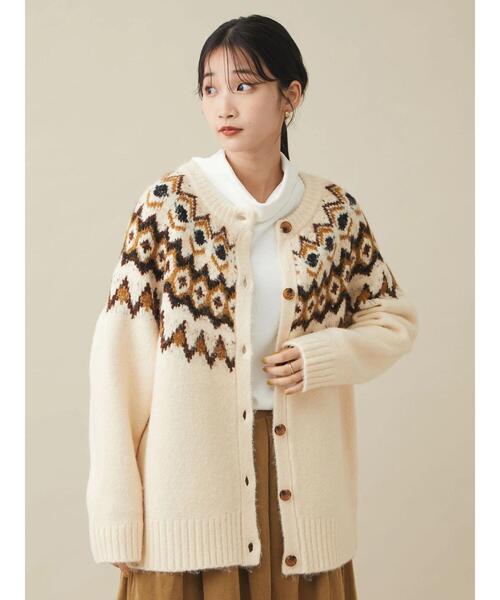 CRAFT STANDARD BOUTIQUE（クラフトスタンダードブティック）の「求心ジャガードニットカーディガン　＊◆（カーディガン/ボレロ・レディース・ブラック/アイボリー/グレー・FREE）」の7枚目の写真