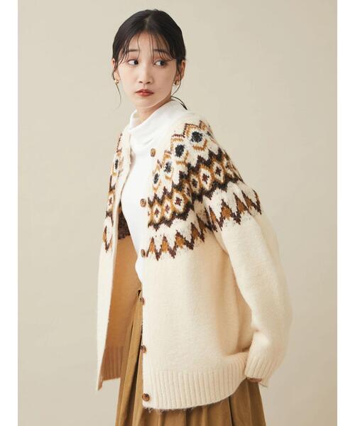 CRAFT STANDARD BOUTIQUE（クラフトスタンダードブティック）の「求心ジャガードニットカーディガン　＊◆（カーディガン/ボレロ・レディース・ブラック/アイボリー/グレー・FREE）」の8枚目の写真