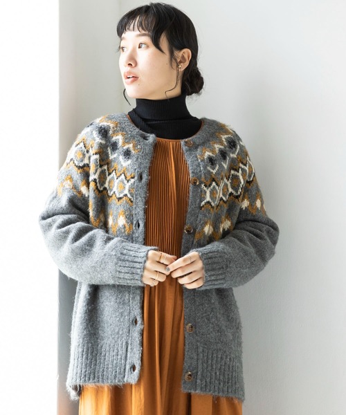 CRAFT STANDARD BOUTIQUE（クラフトスタンダードブティック）の「求心ジャガードニットカーディガン　＊◆（カーディガン/ボレロ・レディース・ブラック/アイボリー/グレー・FREE）」の3枚目の写真