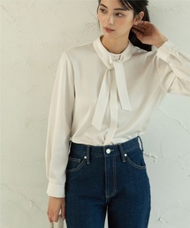 OPAQUE.CLIP | DELEGANT サテンタイブラウス【OPAQUE.CLIP NAVY】(シャツ/ブラウス)