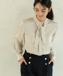 OPAQUE.CLIP | DELEGANT サテンタイブラウス【OPAQUE.CLIP NAVY】(シャツ/ブラウス)