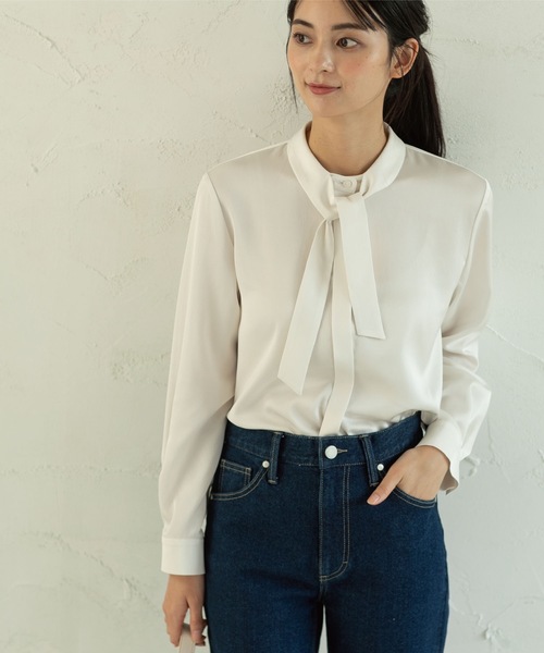 OPAQUE.CLIP（オペークドットクリップ）の「◆DELEGANT サテンタイブラウス【OPAQUE.CLIP NAVY】（シャツ/ブラウス・レディース・ナチュラル/ホワイト系・36/38/40/42）」の20枚目の写真