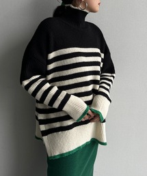 LOWRYS FARM | ボーダーハイネックロングスリーブ　174744(ニット/セーター)
