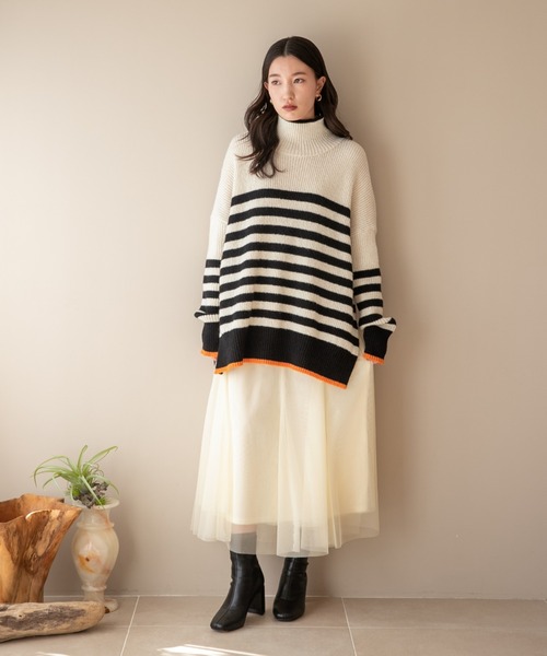 LOWRYS FARM（ローリーズファーム）の「ボーダーハイネックロングスリーブ　174744（ニット/セーター・レディース・ホワイト/ブラック/ベージュ・FREE）」の19枚目の写真