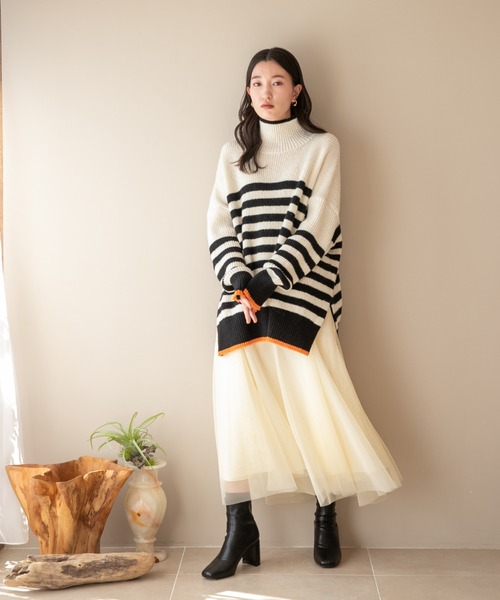 LOWRYS FARM（ローリーズファーム）の「ボーダーハイネックロングスリーブ　174744（ニット/セーター・レディース・ホワイト/ブラック/ベージュ・FREE）」の18枚目の写真