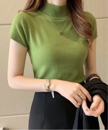 【OKUOKU　0909】 モックネック半袖ニット oku-tops-611418402597-11