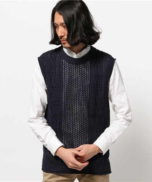 CIAOPANIC（チャオパニック）の「【Ciaopanic】　アラン柄ニットベスト（ニット/セーター・メンズ・グレー/ネイビー/アイボリー・MEDIUM/LARGE）」の3枚目の写真