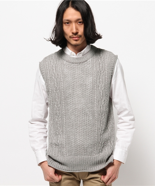 CIAOPANIC（チャオパニック）の「【Ciaopanic】　アラン柄ニットベスト（ニット/セーター・メンズ・グレー/ネイビー/アイボリー・MEDIUM/LARGE）」の2枚目の写真