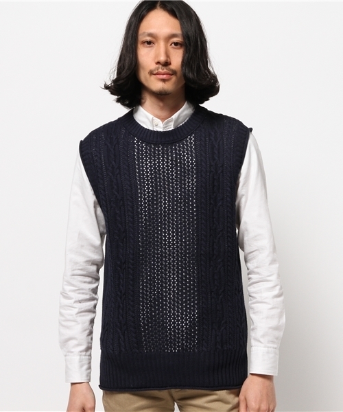 CIAOPANIC（チャオパニック）の「【Ciaopanic】　アラン柄ニットベスト（ニット/セーター・メンズ・グレー/ネイビー/アイボリー・MEDIUM/LARGE）」の4枚目の写真