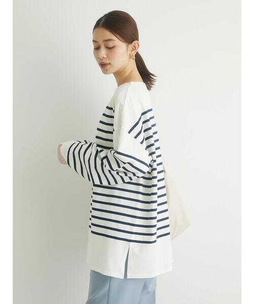 Green　Parks（グリーンパークス）の「パネルボーダーチュニック（Tシャツ/カットソー・レディース・グリーン/ネイビー/ブルー/ピンク・FREE）」の9枚目の写真