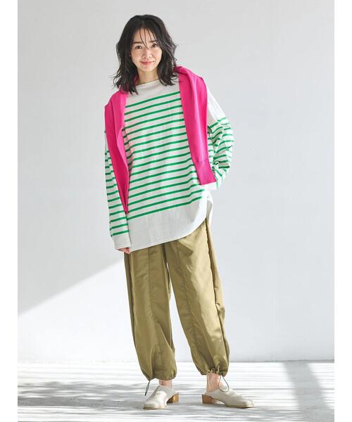 Green　Parks（グリーンパークス）の「パネルボーダーチュニック（Tシャツ/カットソー・レディース・グリーン/ネイビー/ブルー/ピンク・FREE）」の14枚目の写真