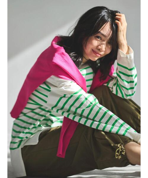 Green　Parks（グリーンパークス）の「パネルボーダーチュニック（Tシャツ/カットソー・レディース・グリーン/ネイビー/ブルー/ピンク・FREE）」の18枚目の写真