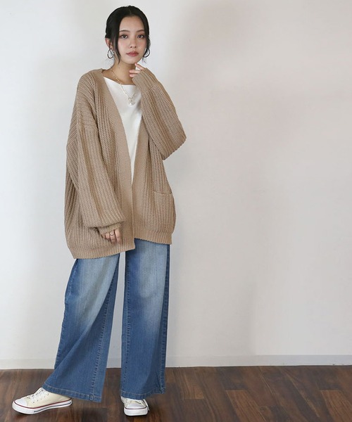 atONE(アットワン)の「atONE ビッグシルエットボリュームスリーブカーディガン(カーディガン/ボレロ・レディース・ブラック/モカ・M-L/4L~5L/LL~3L)」の5枚目の写真