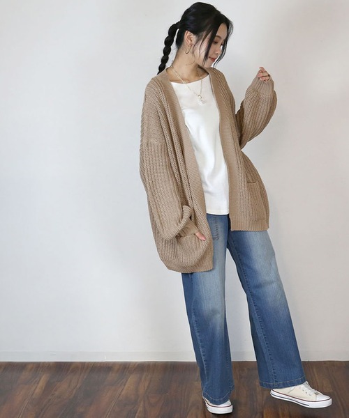atONE(アットワン)の「atONE ビッグシルエットボリュームスリーブカーディガン(カーディガン/ボレロ・レディース・ブラック/モカ・M-L/4L~5L/LL~3L)」の6枚目の写真