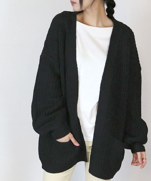 atONE(アットワン)の「atONE ビッグシルエットボリュームスリーブカーディガン(カーディガン/ボレロ・レディース・ブラック/モカ・M-L/4L~5L/LL~3L)」の7枚目の写真