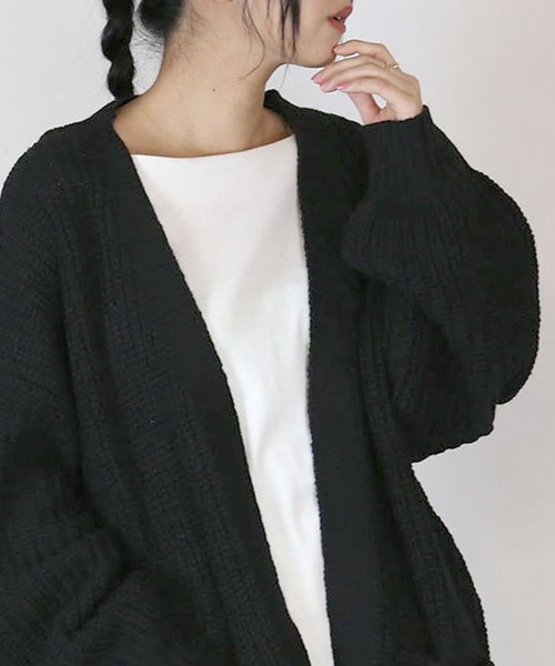 atONE(アットワン)の「atONE ビッグシルエットボリュームスリーブカーディガン(カーディガン/ボレロ・レディース・ブラック/モカ・M-L/4L~5L/LL~3L)」の9枚目の写真